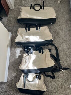 Canvas & Leather Tote Bag - Cream and Black